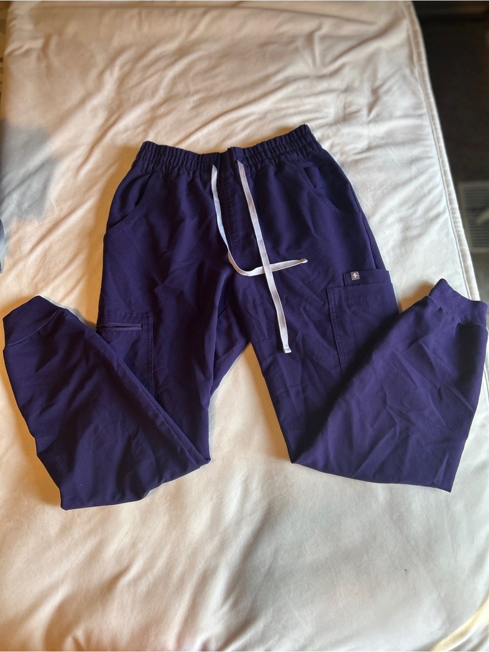 Figs Women's Purple Jogger Scrub Pants with White Drawstring
